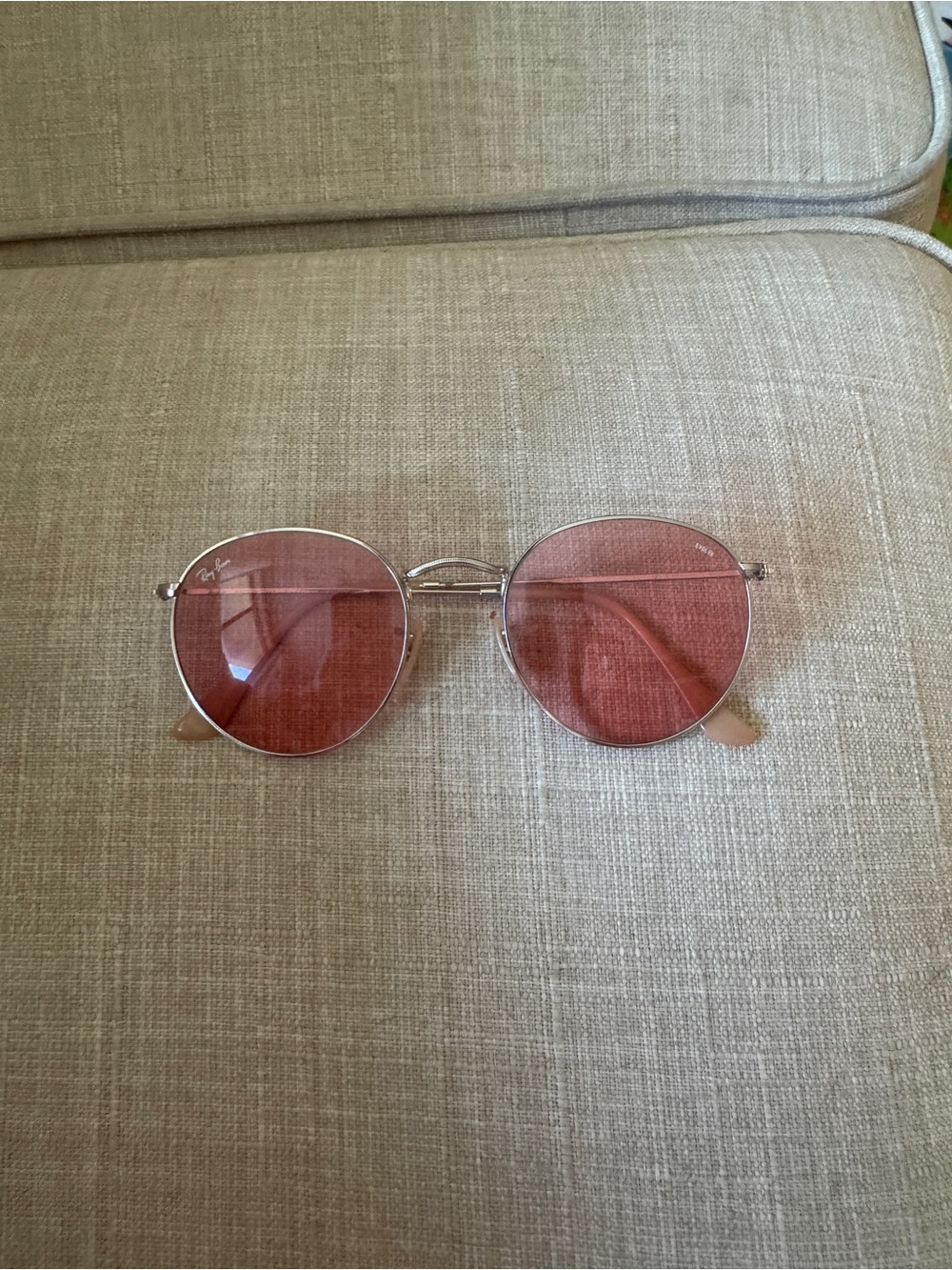 Ray-Ban Silver Frame Sunglasses with Pink Lenses